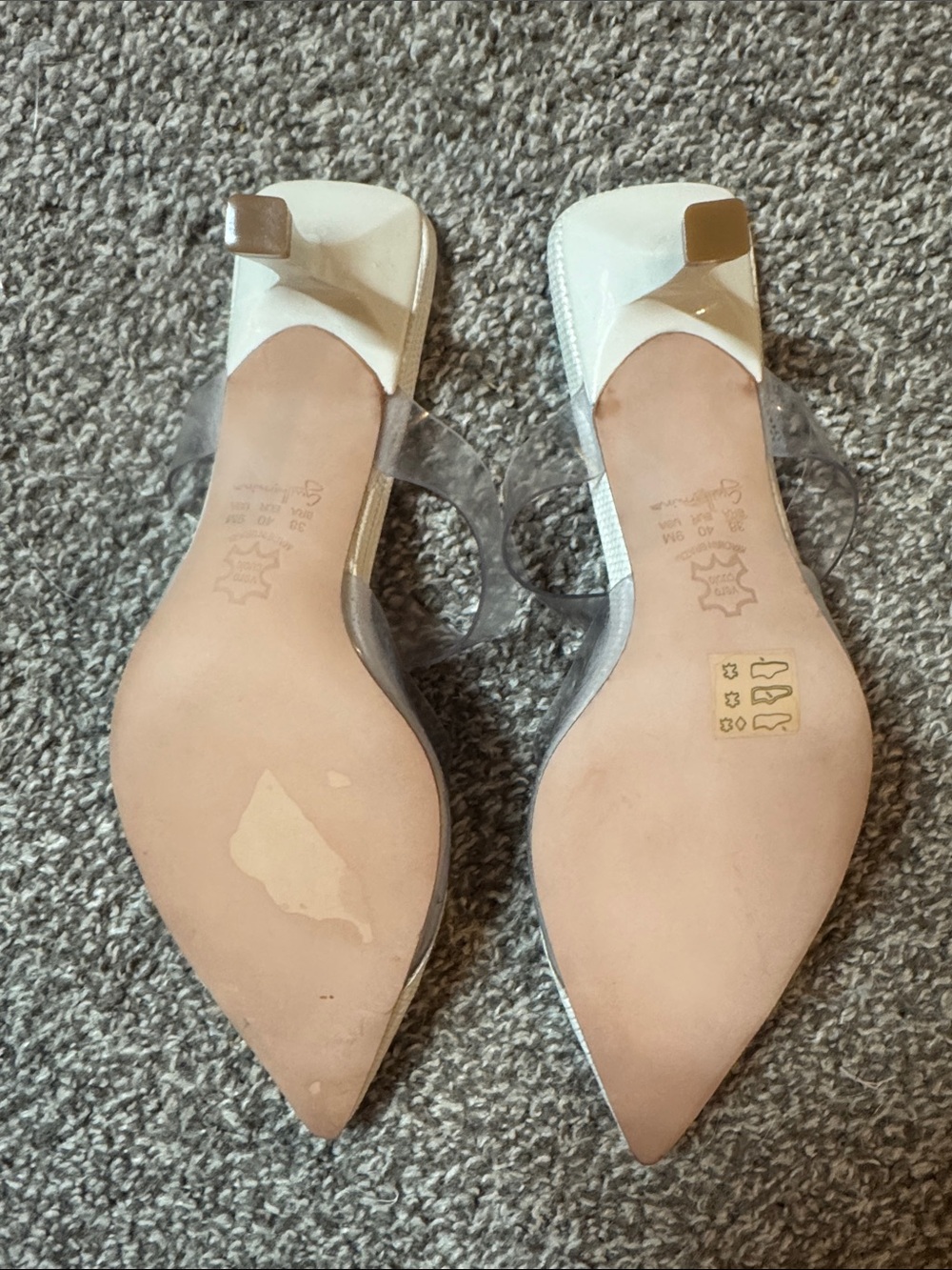 Anthropologie White leather heart Clear-Strap Pointed Mule Heels guilhermina 9 - Picture 3 of 4